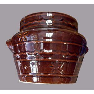 Marcrest Daisy Dot Brown Stoneware Oven Proof Bean Pot with Lid Vintage USA